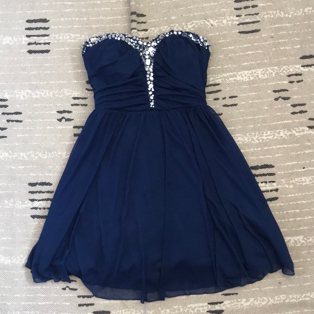 Macy’s Navy Blue Strapless Formal Dress